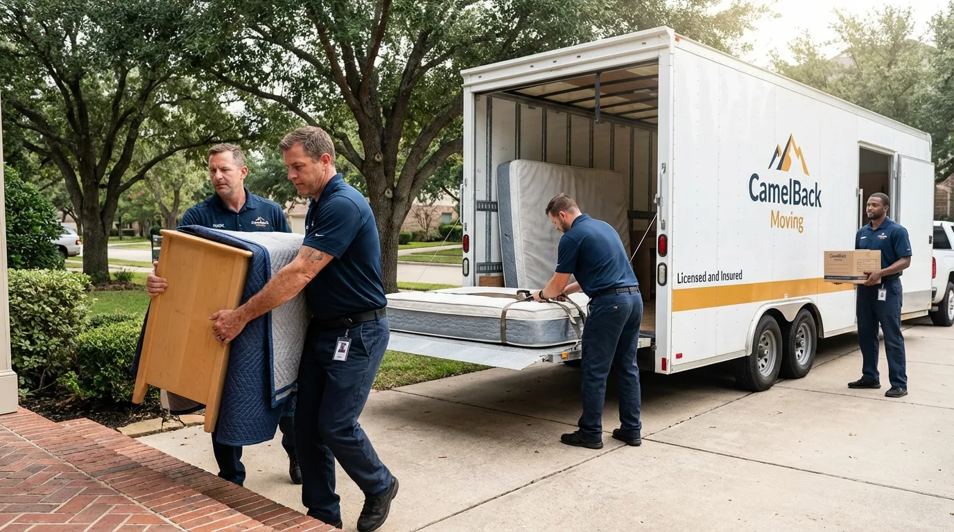 Crew loading residential truck for cross-state move from Oak Forest, IL