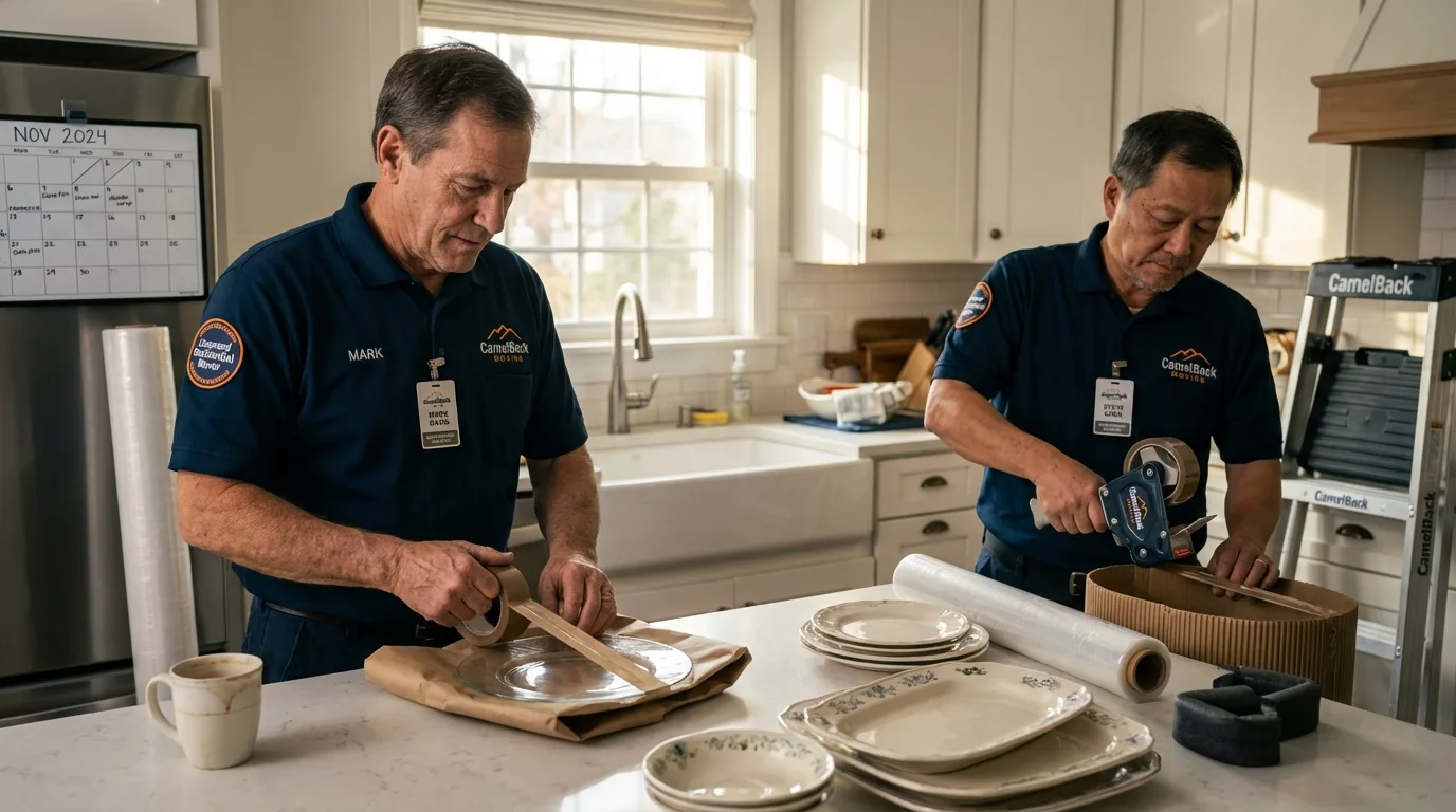 Professional crew packing kitchen dishware in Oak Forest, IL